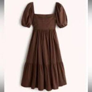 Abercrombie Ruched Puff Sleeve Poplin Midi Dress